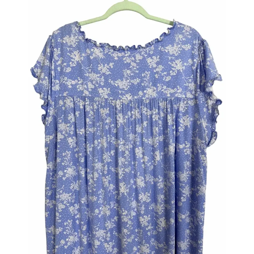 Eileen West Floral Waltz Nightgown Blue White 2X Pajama Sleep Dress Modal Blend